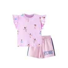 Load image into Gallery viewer, 9235TG-Summer casual round neck short-sleeved girls' top + shorts two-piece set