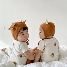 Load image into Gallery viewer, 24030419LS-Cartoon Calf Summer Round Neck Short Sleeve Romper + Hat