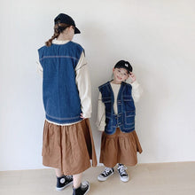 Load image into Gallery viewer, 22059SE-Japanese parent-child mid-length denim vest top