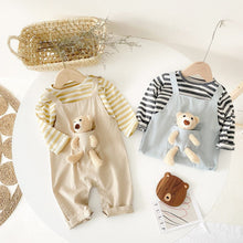 Load image into Gallery viewer, BRW1164PA-Spring and Autumn Korean Style Fake Two-Piece Bear Striped Overalls