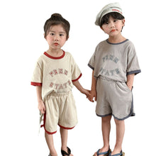 Load image into Gallery viewer, X85097TG-Summer Piping Round Neck Letter Top + Shorts Two-piece Set