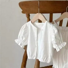 Load image into Gallery viewer, Y7421TG-Summer thin breathable cotton love jacquard sling jumpsuit + flower bud sleeve cardigan two-piece set