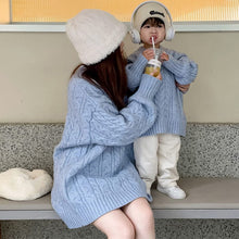 Load image into Gallery viewer, 121801PCW-Autumn and winter Korean version of twisted sky blue thick long sweater & leggings parent-child outfit