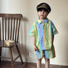 Load image into Gallery viewer, X85232DS-Summer pure cotton striped dress & shirt shorts set brother and sister outfit