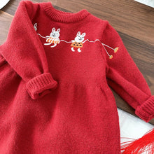 Load image into Gallery viewer, CQ155DS-Winter cute bunny print thickened New Year greetings knitted sweater dress