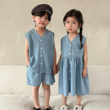 Load image into Gallery viewer, X86052TG-Summer casual vest denim suit & dress brother and sister outfit