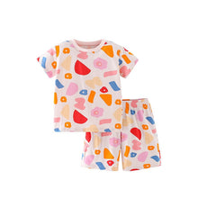Load image into Gallery viewer, 9513TG-Summer European and American children's casual geometric print round neck short-sleeved top + elastic waist shorts