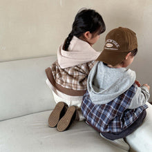 Load image into Gallery viewer, Q83065SE-Spring and Autumn Plaid Colorblock Sleeve Hooded Long Sleeve Top