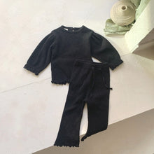 Load image into Gallery viewer, Y8346TG-Autumn little girl waffle long-sleeved top + wave curled bell-bottom pants two-piece set