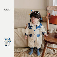 Load image into Gallery viewer, 2303113LS-Fresh cotton lined navy collar romper
