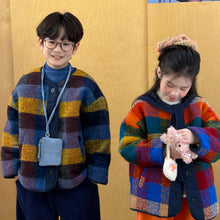 Load image into Gallery viewer, 2025D204SE-冬季韓版拼色格子加厚開襟排釦外套