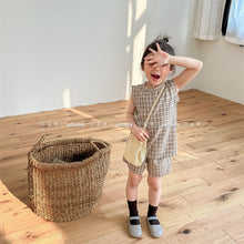 Load image into Gallery viewer, 123215TG-Summer Korean plaid short-sleeved shirt + shorts two-piece set