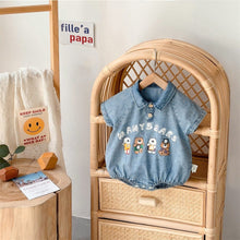 Load image into Gallery viewer, 2402382LS-Summer Bear Denim Short Sleeve Bodysuit