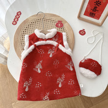 Load image into Gallery viewer, AQ084DS-Winter Quilted Girls New Year Greetings Sleeveless Dress & Inner Top