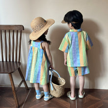 Load image into Gallery viewer, X85232DS-Summer pure cotton striped dress & shirt shorts set brother and sister outfit