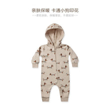 Load image into Gallery viewer, D22873LS-Autumn and winter puppy print thick warm hooded crawling suit