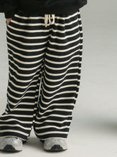 將圖片載入圖庫檢視器 BB-2328PCW-條紋男女童繫繩日系闊腿褲親子裝