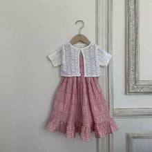 Load image into Gallery viewer, Y6407DS-Summer plaid lotus leaf suspender skirt