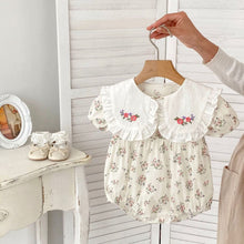 Load image into Gallery viewer, H10080LS-Summer embroidered large lapel baby girl short-sleeved bodysuit