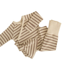 Load image into Gallery viewer, Y8354TG-Spring baby striped waffle striped top + high waist belly protection PP pants + hat three-piece set
