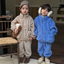Load image into Gallery viewer, D83551TG- Plain casual children's plus velvet sweater suit