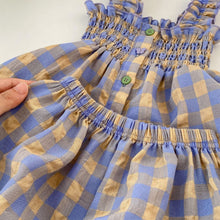 Load image into Gallery viewer, S23126TG-Girls Summer Sleeveless Plaid Babydoll Shirt + Flower Bud Shorts Two-piece Set