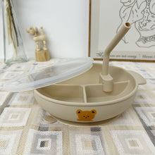 Load image into Gallery viewer, FS004AC-ins style cartoon bear multifunctional silicone plate & children's straw tableware with lid
