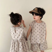 Load image into Gallery viewer, X85239TG-Summer Cotton Dot Girls Dress & Boys Vest Shorts Set