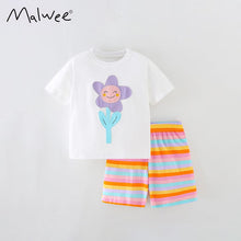 Load image into Gallery viewer, 9505TG-Summer European and American children's casual sunflower round neck short-sleeved top + striped pants set