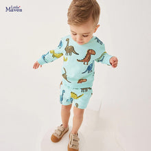 Load image into Gallery viewer, 22071TG-Little maven European and American autumn boys' cotton long-sleeved dinosaur top + shorts set