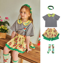 Load image into Gallery viewer, 50802TG-Summer cute tomato print lapel T-shirt + shorts set