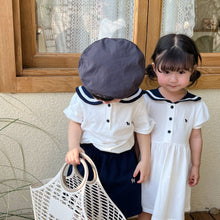 Load image into Gallery viewer, 23143TG-Summer Navy Collar Short Sleeve Shorts Set & College Style Dress