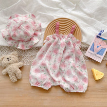 Load image into Gallery viewer, 2402359LS- Summer thin suspender romper + sun hat set
