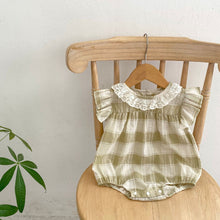 Load image into Gallery viewer, S23098LS-Cotton baby color matching plaid flying sleeves crawling clothes