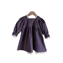 Load image into Gallery viewer, Y6406DS-Corduroy lace lantern sleeve dress