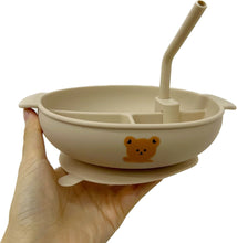 Load image into Gallery viewer, FS004AC-ins style cartoon bear multifunctional silicone plate & children's straw tableware with lid