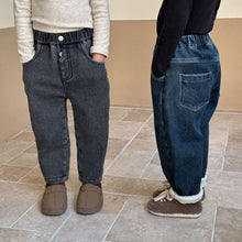 Load image into Gallery viewer, D83576PA-Autumn and winter children's elastic one-piece plus velvet thick denim trousers
