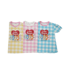 將圖片載入圖庫檢視器 24067DS-夏季純棉熊熊短袖格子連衣裙【許願款】