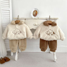 Load image into Gallery viewer, H10058TG-Cute cartoon embroidery pullover plus velvet suit