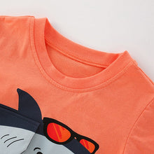 Load image into Gallery viewer, 9258TG-Summer European and American children's casual round neck short-sleeved shark top + elastic waist pants two-piece set