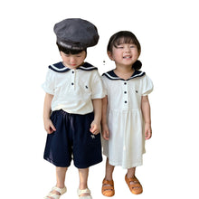 Load image into Gallery viewer, 23143TG-Summer Navy Collar Short Sleeve Shorts Set & College Style Dress