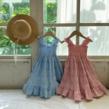 Load image into Gallery viewer, Y6407DS-Summer plaid lotus leaf suspender skirt