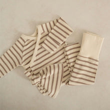 Load image into Gallery viewer, Y8354TG-Spring baby striped waffle striped top + high waist belly protection PP pants + hat three-piece set