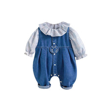 Load image into Gallery viewer, 2401605LS- Spring and Autumn Denim Overalls + Plaid Base Shirt Two-piece Set