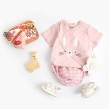 Load image into Gallery viewer, MSBCS1040TG-Summer Korean cartoon animal top + plaid pants pure cotton two-piece set