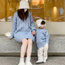 Load image into Gallery viewer, 121801PCW-Autumn and winter Korean version of twisted sky blue thick long sweater & leggings parent-child outfit