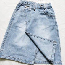 Load image into Gallery viewer, 21028DS-Spring and summer parent-child wear Korean version of the oblique stacked waist mid-length denim skirt