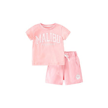 Load image into Gallery viewer, 8350TG-malwee summer European and American children's pink fashionable letter short-sleeved top + shorts two-piece set