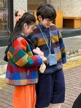 Load image into Gallery viewer, 2025D204SE-冬季韓版拼色格子加厚開襟排釦外套