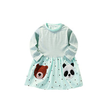Load image into Gallery viewer, 8938DS-Autumn malwee girls European and American children's bear round neck striped long sleeve dress